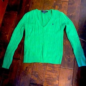 Green cable knit Ralph Lauren Vneck sweater